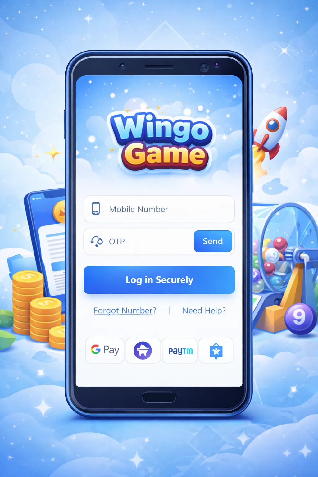 Wingo Game login screen example